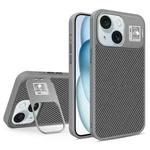 For iPhone 15 Plus Folding Holder Carbon Fiber MagSafe Phone Case(Grey)