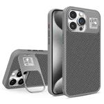 For iPhone 15 Pro Folding Holder Carbon Fiber MagSafe Phone Case(Grey)