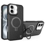 For iPhone 16 Carbon Fiber MagSafe Holder Phone Case(Black)