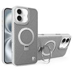 For iPhone 16 Carbon Fiber MagSafe Holder Phone Case(Grey)