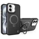 For iPhone 16 Plus Carbon Fiber MagSafe Holder Phone Case(Black)