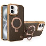 For iPhone 16 Plus Carbon Fiber MagSafe Holder Phone Case(Gold)