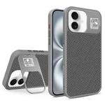 For iPhone 16 Folding Holder Carbon Fiber MagSafe Phone Case(Grey)