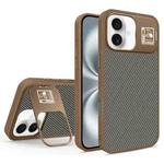 For iPhone 16 Folding Holder Carbon Fiber MagSafe Phone Case(Gold)