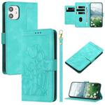 For iPhone 12 mini Tulips Embossed Leather Phone Case with Lanyard(Green)