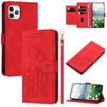 For iPhone 11 Pro Max Tulips Embossed Leather Phone Case with Lanyard(Red)