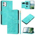 For iPhone 11 Tulips Embossed Leather Phone Case with Lanyard(Green)