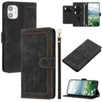 For iPhone 11 Tulips Embossed Leather Phone Case with Lanyard(Black)