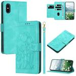 For iPhone XS / X Tulips Embossed Leather Phone Case with Lanyard(Green)