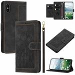 For iPhone XS / X Tulips Embossed Leather Phone Case with Lanyard(Black)