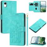 For iPhone XR Tulips Embossed Leather Phone Case with Lanyard(Green)