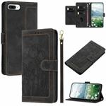 For iPhone 8 Plus / 7 Plus Tulips Embossed Leather Phone Case with Lanyard(Black)