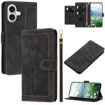 For iPhone 17 Tulips Embossed Leather Phone Case with Lanyard(Black)