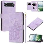 For iPhone 17 Air Tulips Embossed Leather Phone Case with Lanyard(Purple)