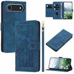 For iPhone 17 Air Tulips Embossed Leather Phone Case with Lanyard(Blue)