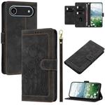For iPhone 17 Air Tulips Embossed Leather Phone Case with Lanyard(Black)