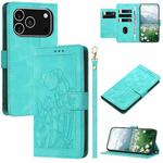 For iPhone 17 Pro Tulips Embossed Leather Phone Case with Lanyard(Green)