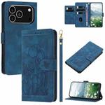 For iPhone 17 Pro Tulips Embossed Leather Phone Case with Lanyard(Blue)