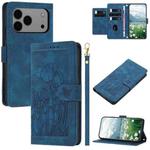 For iPhone 17 Pro Max Tulips Embossed Leather Phone Case with Lanyard(Blue)