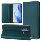 For ZTE Blade A53 / A53+ RC01 Dual-Folded Magnetic Suction RFID Leather Phone Case(Dark Green)