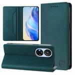 For ZTE Blade V40s RC01 Dual-Folded Magnetic Suction RFID Leather Phone Case(Dark Green)