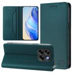 For ZTE Blade V70 Vita RC01 Dual-Folded Magnetic Suction RFID Leather Phone Case(Dark Green)