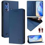 For ZTE Blade A53 Pro RC01 Dual-Folded Magnetic Suction RFID Leather Phone Case(Dark Blue)