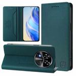 For Oukitel C37 RC01 Dual-Folded Magnetic Suction RFID Leather Phone Case(Dark Green)