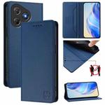 For Blackview Oscal Flat 2 / 2C RC01 Dual-Folded Magnetic Suction RFID Leather Phone Case(Dark Blue)