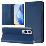 For Cricket Icon 6 RC01 Dual-Folded Magnetic Suction RFID Leather Phone Case(Dark Blue)