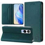 For Cricket Icon 6 RC01 Dual-Folded Magnetic Suction RFID Leather Phone Case(Dark Green)