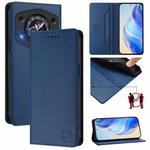 For Cubot A30 RC01 Dual-Folded Magnetic Suction RFID Leather Phone Case(Dark Blue)