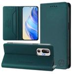 For HTC U24 Pro RC01 Dual-Folded Magnetic Suction RFID Leather Phone Case(Dark Green)