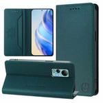 For Ulefone Note 14 RC01 Dual-Folded Magnetic Suction RFID Leather Phone Case(Dark Green)