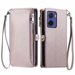 For Motorola Moto G05 Leather Stitching Multi-card Slot Zipper Phone Case(Rose Gold)