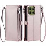 For Motorola Moto G15 Leather Stitching Multi-card Slot Zipper Phone Case(Rose Gold)