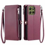 For Motorola Moto G15 Leather Stitching Multi-card Slot Zipper Phone Case(Wine Red)