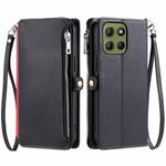 For Motorola Moto G15 Leather Stitching Multi-card Slot Zipper Phone Case(Black)