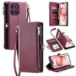 For Motorola Edge 60 Pro Leather Stitching Multi-card Slot Zipper Phone Case(Wine Red)