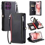 For Motorola Edge 60 Pro Leather Stitching Multi-card Slot Zipper Phone Case(Black)