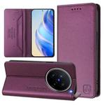 For vivo X200 Pro RC01 Dual-Folded Magnetic Suction RFID Leather Phone Case(Violet)
