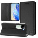 For vivo V40e 5G India / iQOO Z9s 5G RC01 Dual-Folded Magnetic Suction RFID Leather Phone Case(Black)