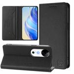 For vivo S19 RC01 Dual-Folded Magnetic Suction RFID Leather Phone Case(Black)