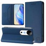 For vivo S19 RC01 Dual-Folded Magnetic Suction RFID Leather Phone Case(Dark Blue)