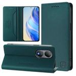 For vivo Y100 5G Global RC01 Dual-Folded Magnetic Suction RFID Leather Phone Case(Dark Green)