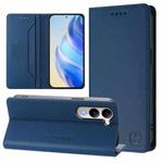 For vivo Y29s 5G / Y04 4G Global RC01 Dual-Folded Magnetic Suction RFID Leather Phone Case(Dark Blue)