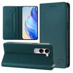 For vivo Y29s 5G / Y04 4G Global RC01 Dual-Folded Magnetic Suction RFID Leather Phone Case(Dark Green)