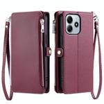 For Redmi Note 14 4G EU 164.84mm Leather Stitching Multi-card Slot Zipper Phone Case(Wine Red)