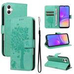 For Samsung Galaxy A07 5G Tree & Cat Embossed Pattern Flip Leather Phone Case(Green)