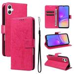 For Samsung Galaxy A07 5G Tree & Cat Embossed Pattern Flip Leather Phone Case(Rose Red)